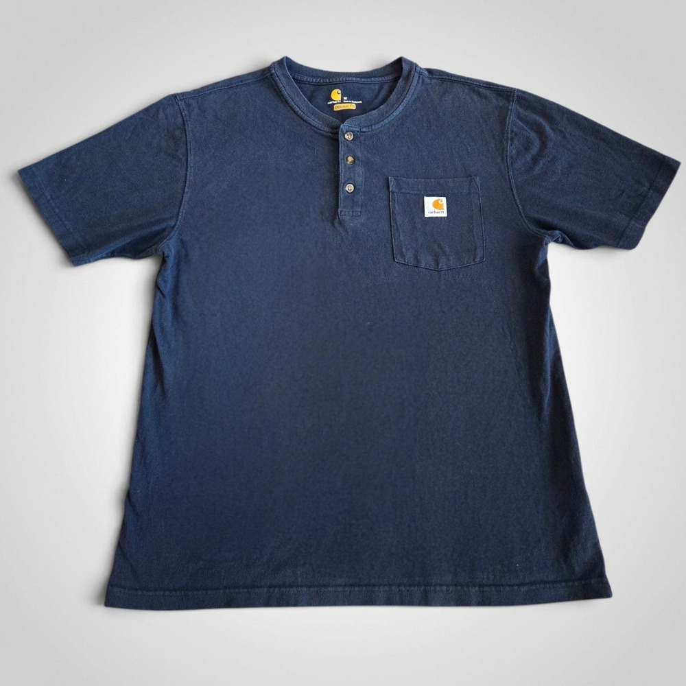 Carhartt Mens Navy Blue Short Sleeve Henley Pocket T-Shirt Original Fit Size M
